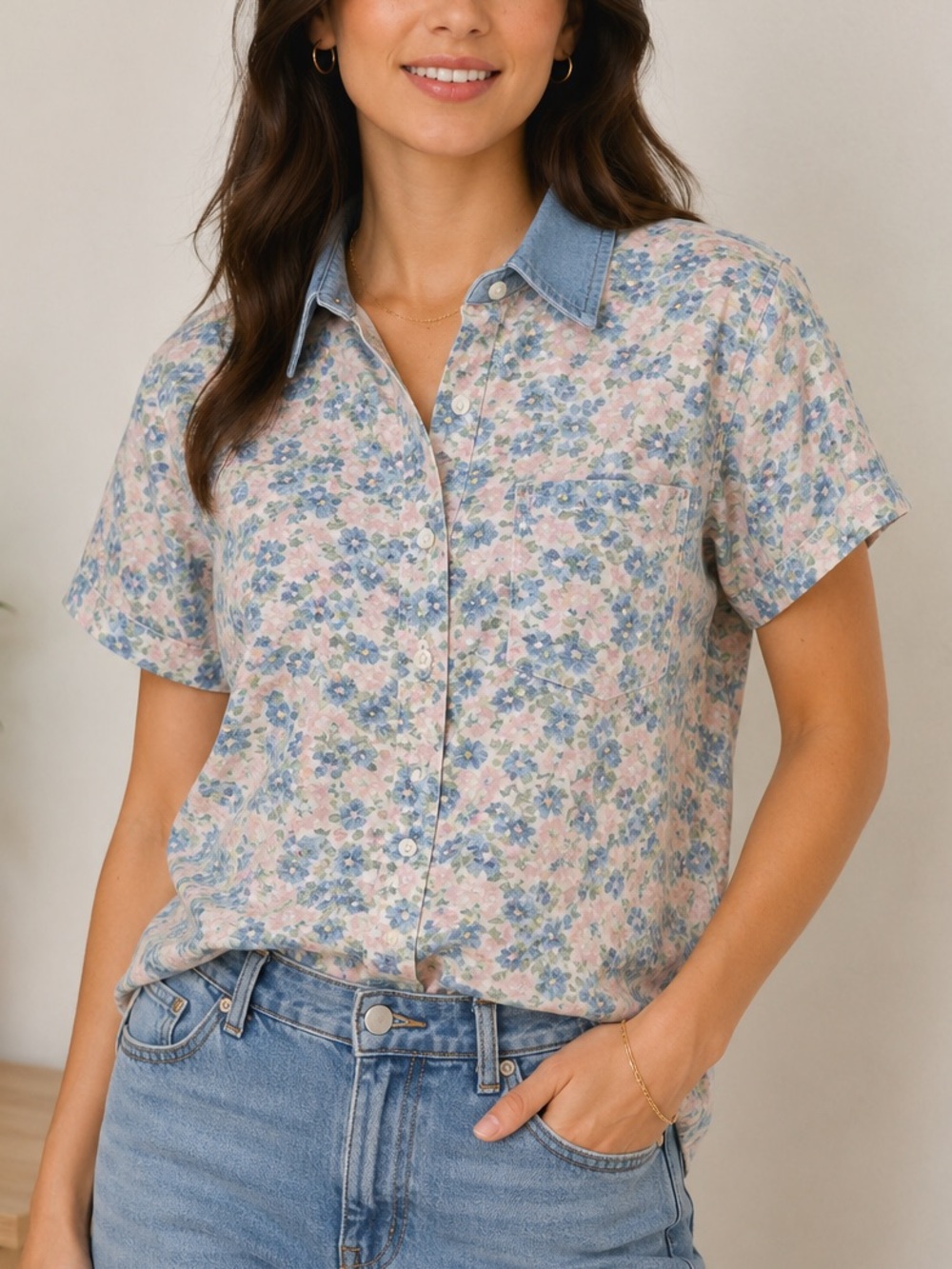 Vintage Floral Button Up Top